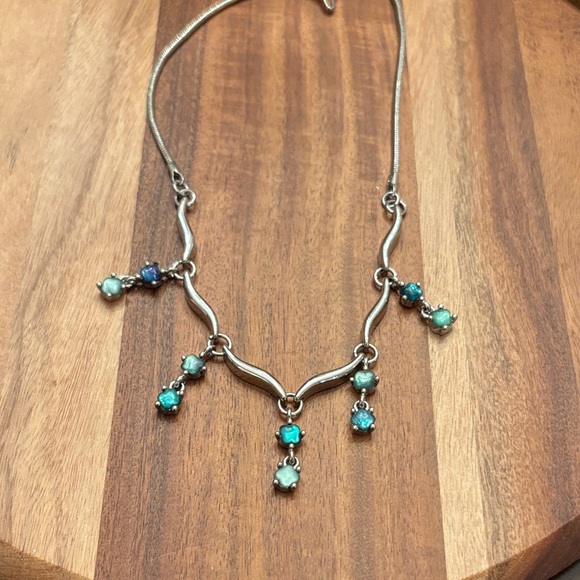 Vintage Monet Silver Necklace with Blue and Green Charms - Picture 1 of 6